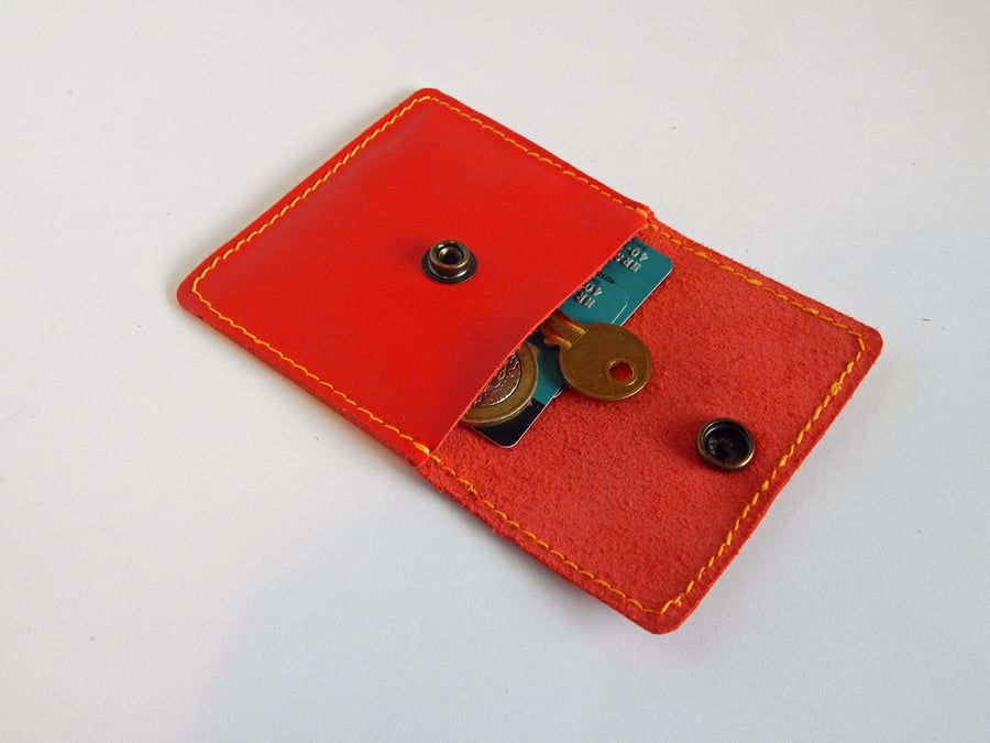 Red Leather Pocket Purse for Coins and Cards.  Stocking Filler Gifts