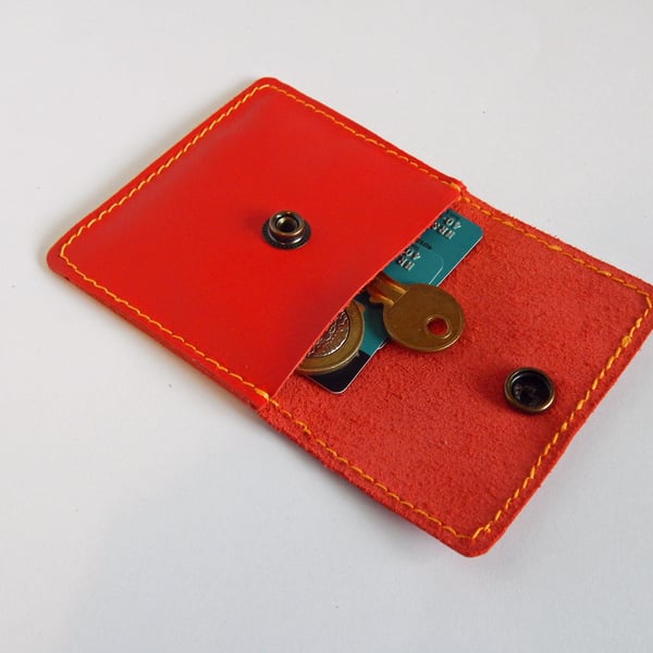 Red Leather Pocket Purse for Coins and Cards. Valentines Day 