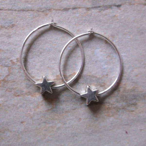 Sterling Silver Hoops with Silver Stars