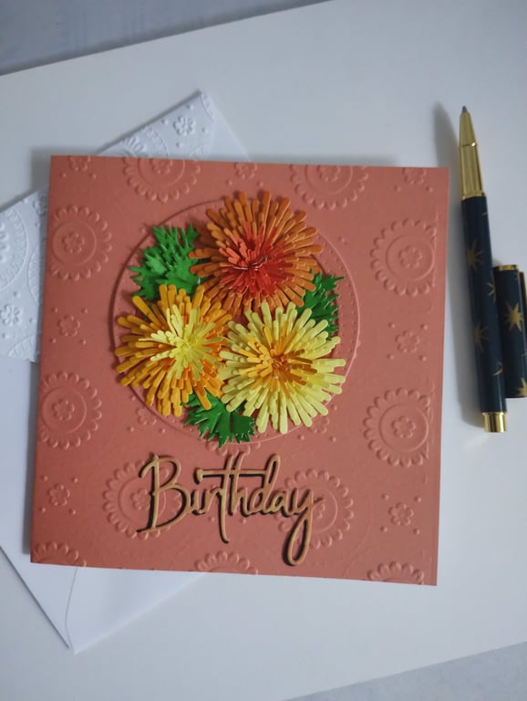 Circle of Chrysanthemums Birthday Card 