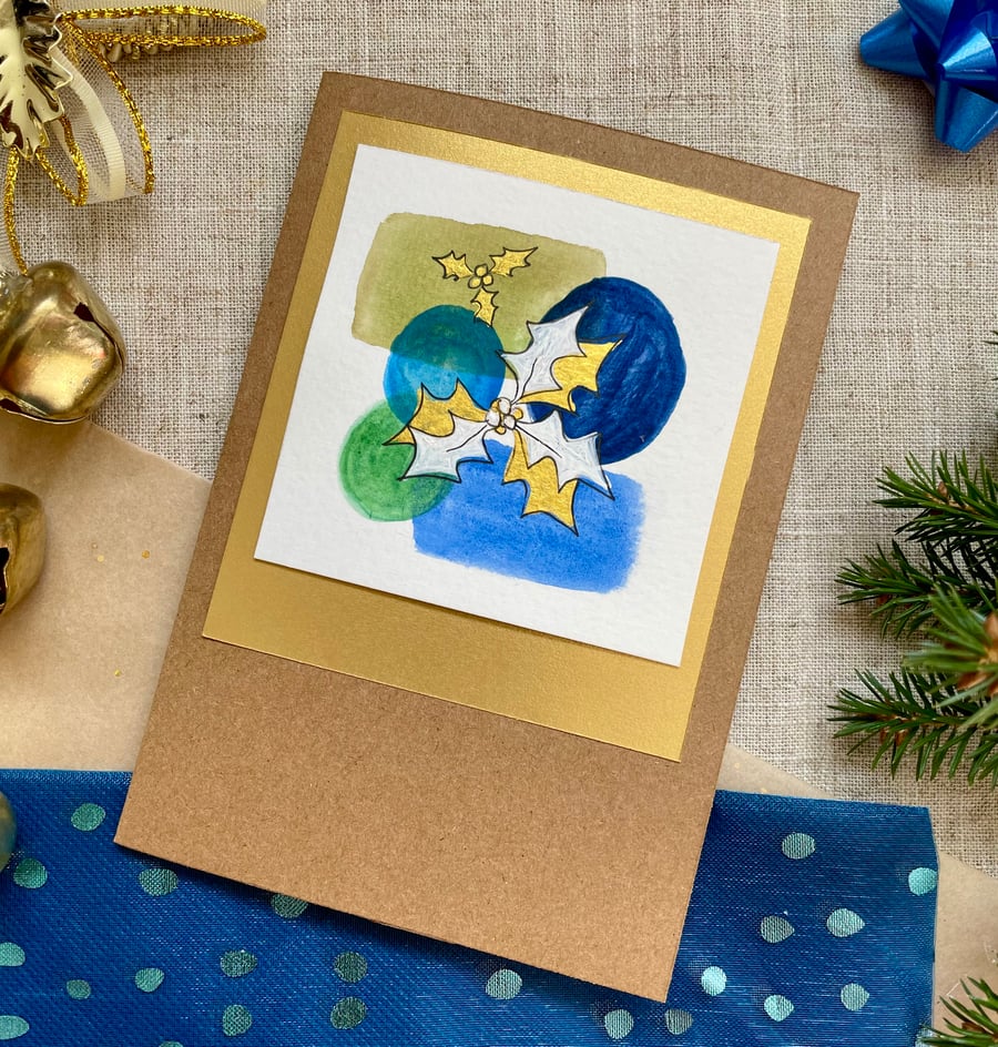 Card, hand painted original contemporary design Christmas card.