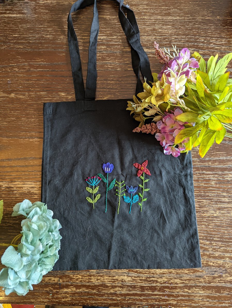 Embroidered and applique scandi inspired tote bag