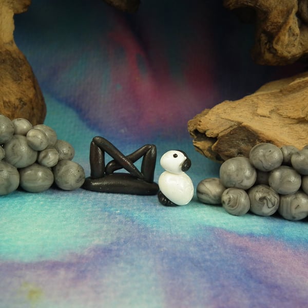 Two drystone walls with gate and lamb OOAK Sculpt