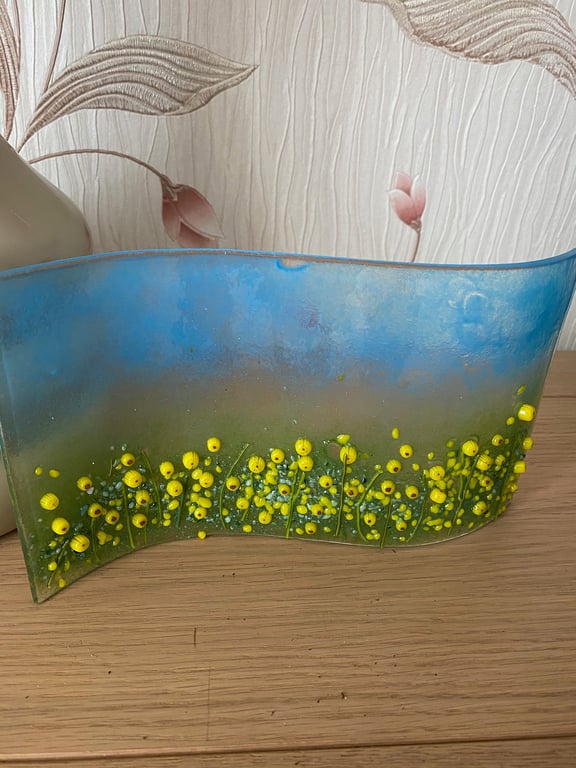 Sunflower fused glass curved panel- Mothers day gift-Birthday gift-flowers-sunfl