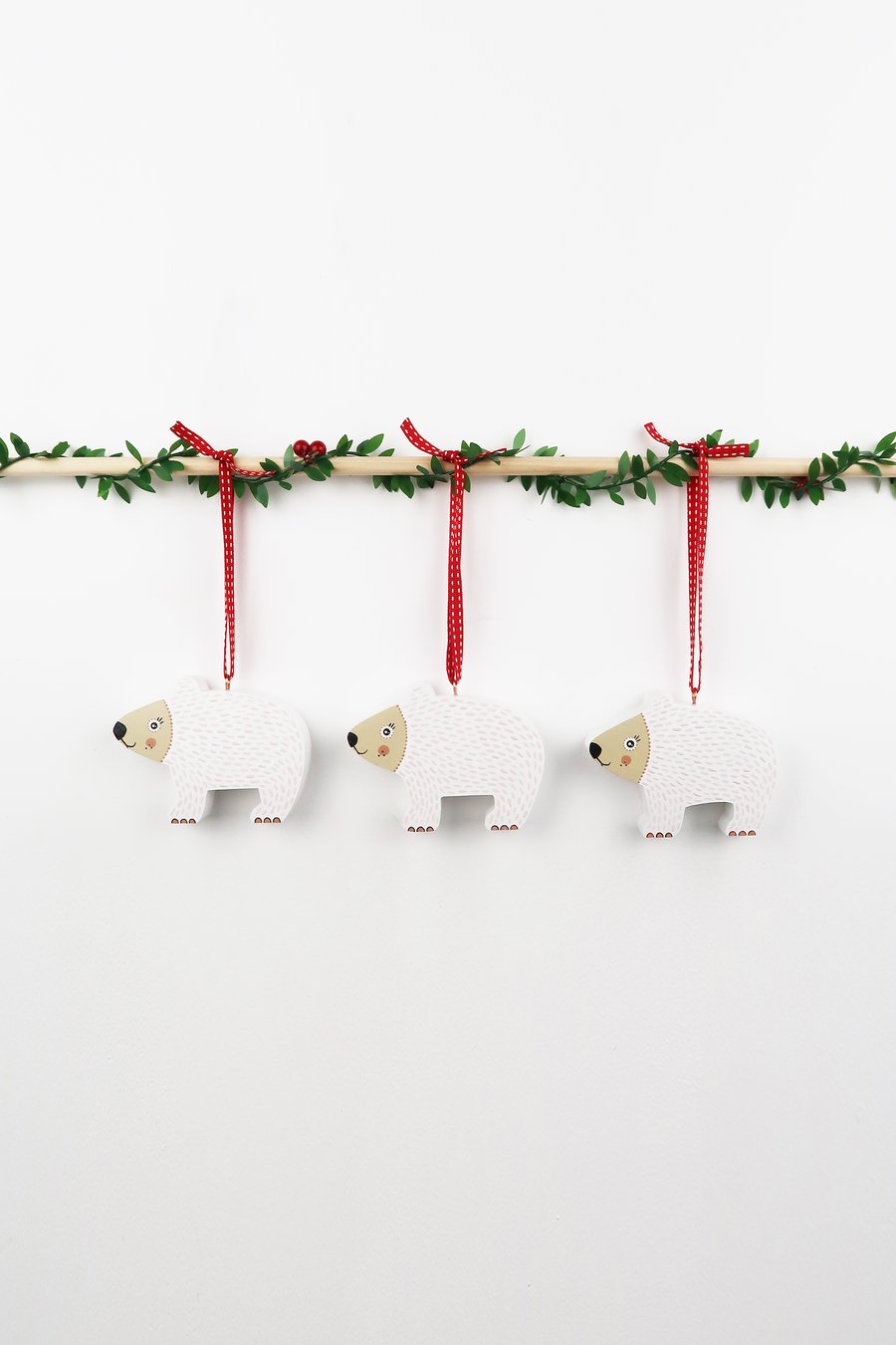 polar bear christmas tree hanging decoration, set of 3 cute stocking fillers