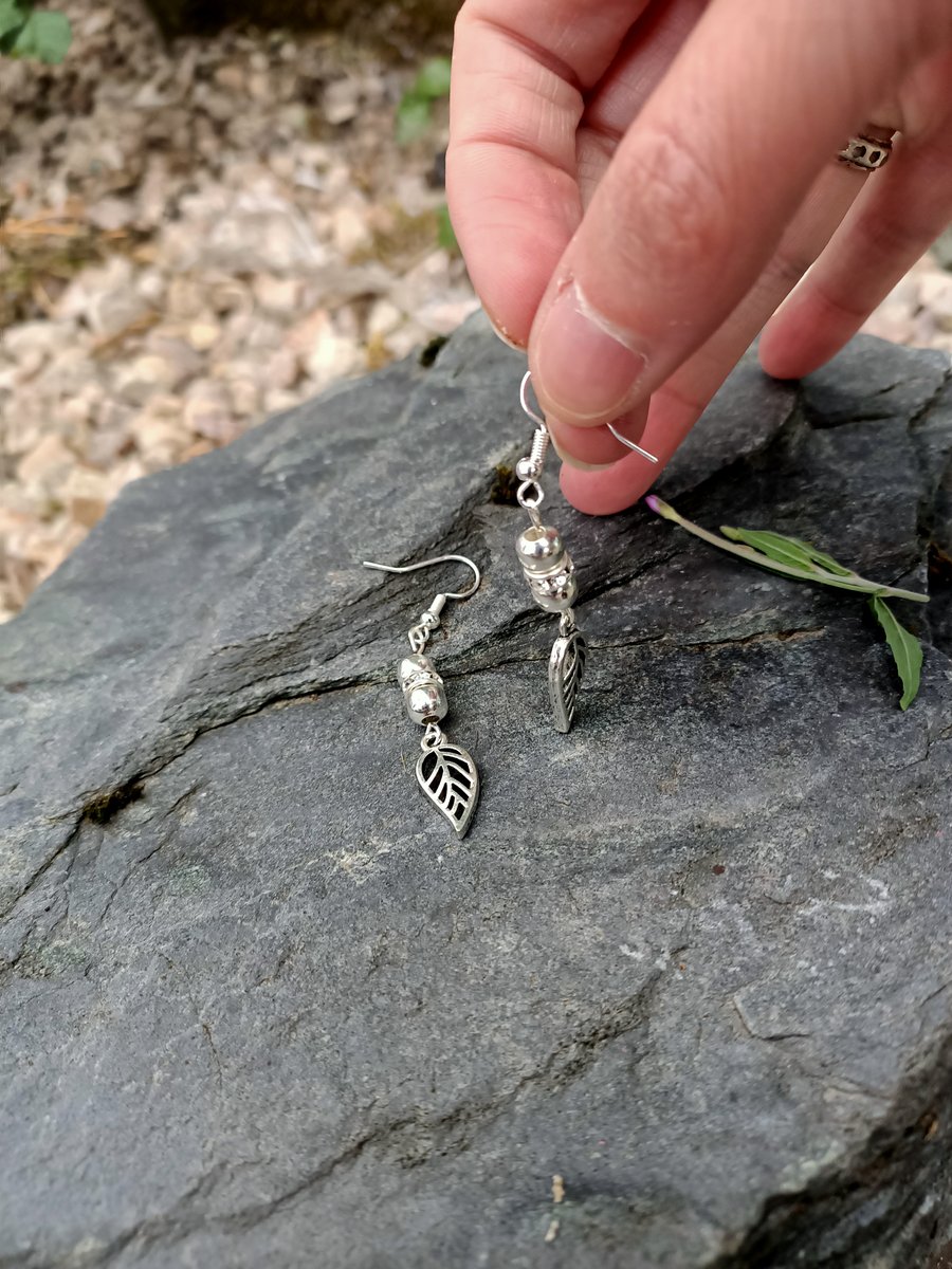 diamante crystal silver plate drop earrings with leaf