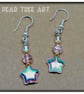Clear glass star bead earrings with pink beads on silver plated hooks. - Image 2
