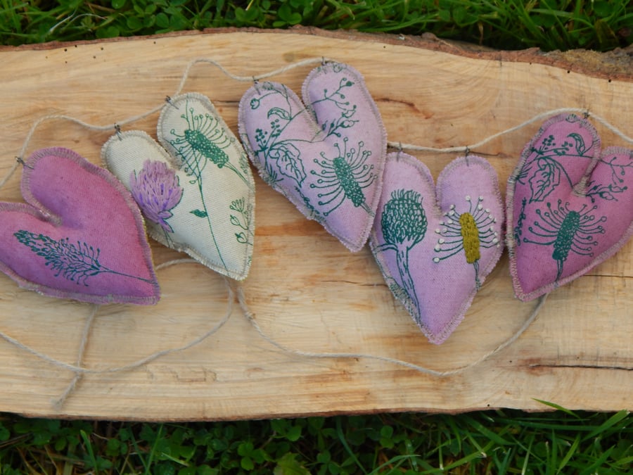 Autumn Naturally Dyed  - Screen printed small heart 53cm - Bunting, wall hanging