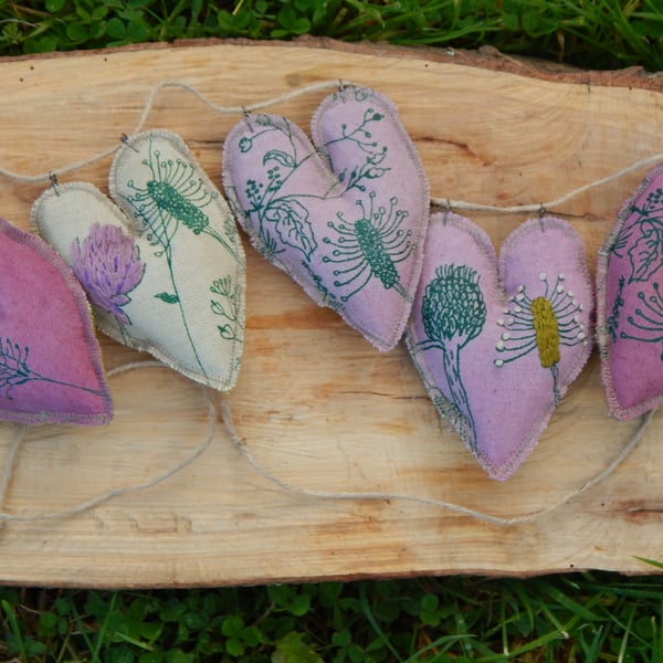 Autumn Naturally Dyed  - Screen printed small heart 53cm - Bunting, wall hanging