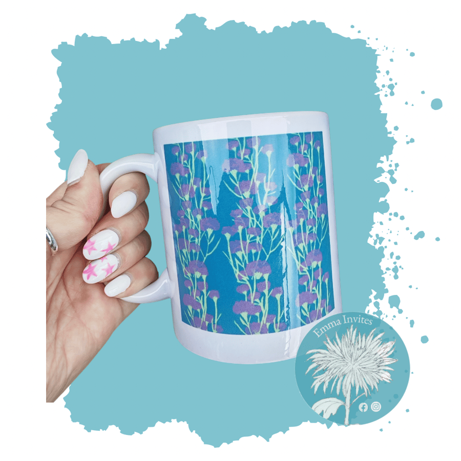 Dark blue carnation pattern mug