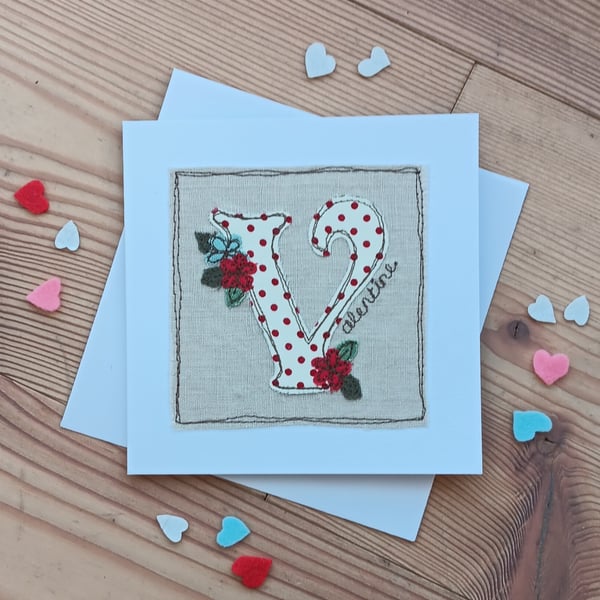 Textile Valentine's Card with Appliqued V