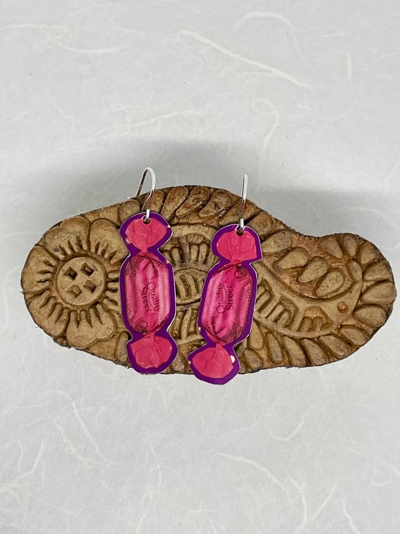 Fudge Recycled Quality Street Tin Earrings with Silver