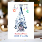 Flying Fox Christmas Card, personalised message and names, 2 sizes