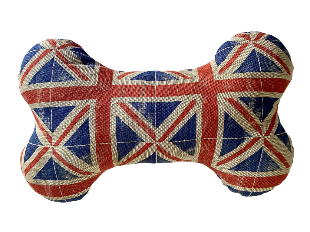 Union Jack Bone-Shaped Pillow: Cute Cushion for Puppies, handcrafted, washable