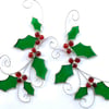 Stained Glass Holly Sprig Suncatcher -TO ORDER - Handmade Window Decoration 