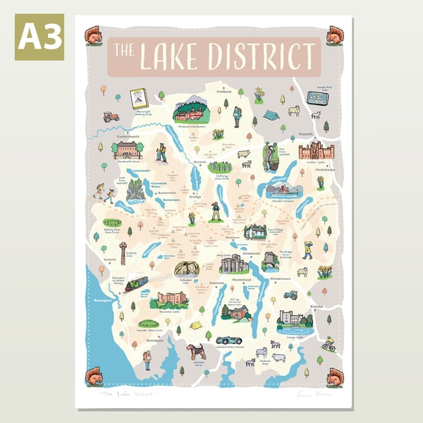 Lake District map poster A3