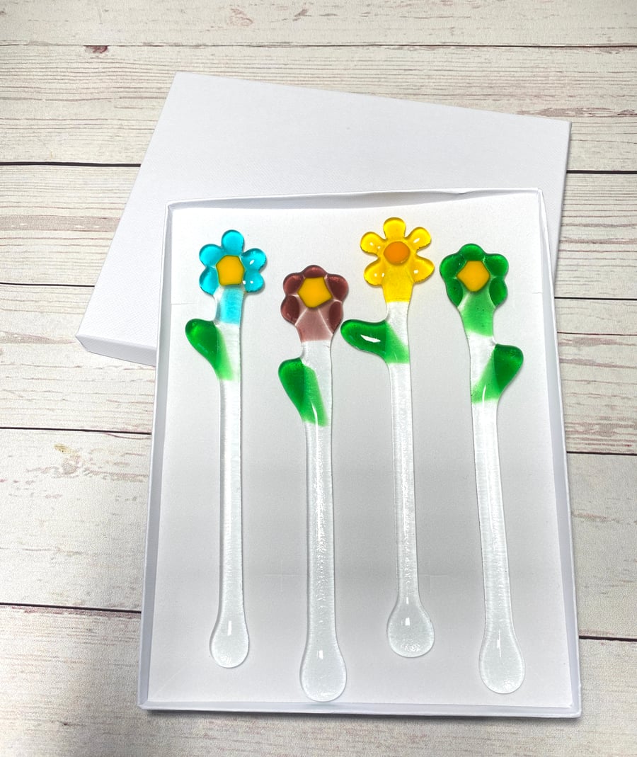 Fused glass pretty gin stirrer gift set 