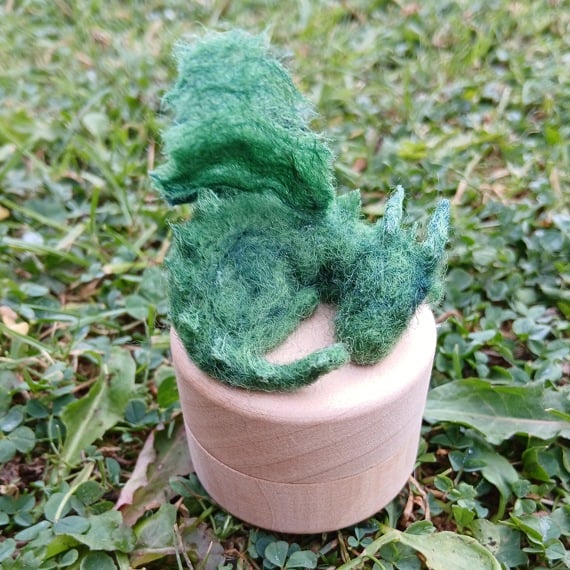 Mossy Dragon Trinket Box Needlefelt Shropshire Dragon