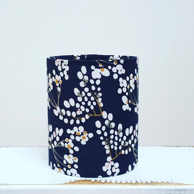 Handmade fabric fairy light Little Lantern - Japanese inspired navy blossom