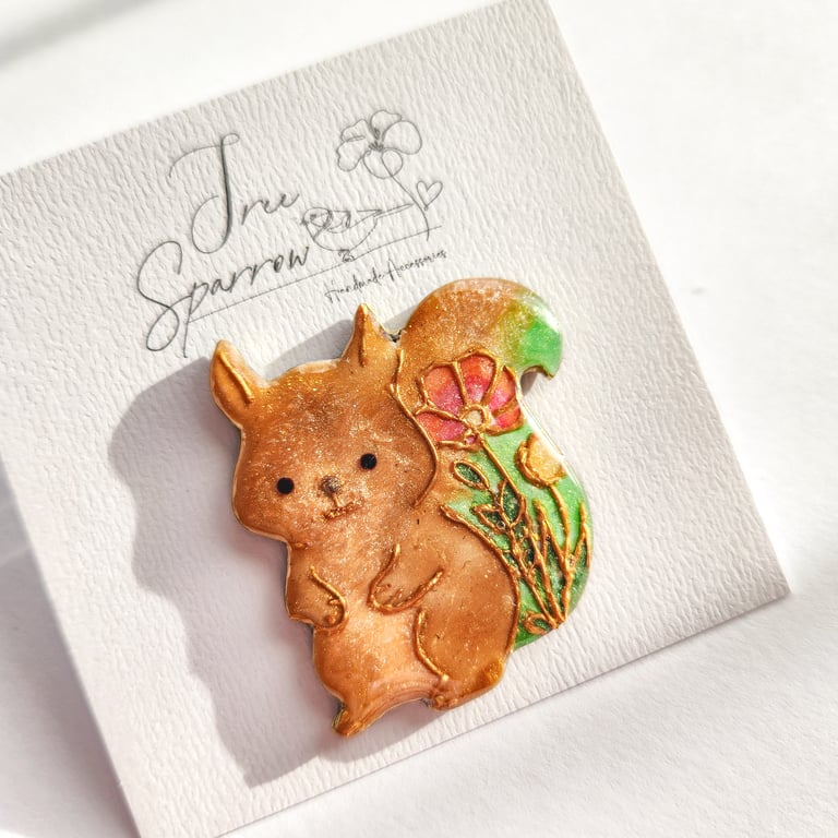 Hand-painted Squirrel Brooch