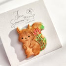 Hand-painted Squirrel Brooch