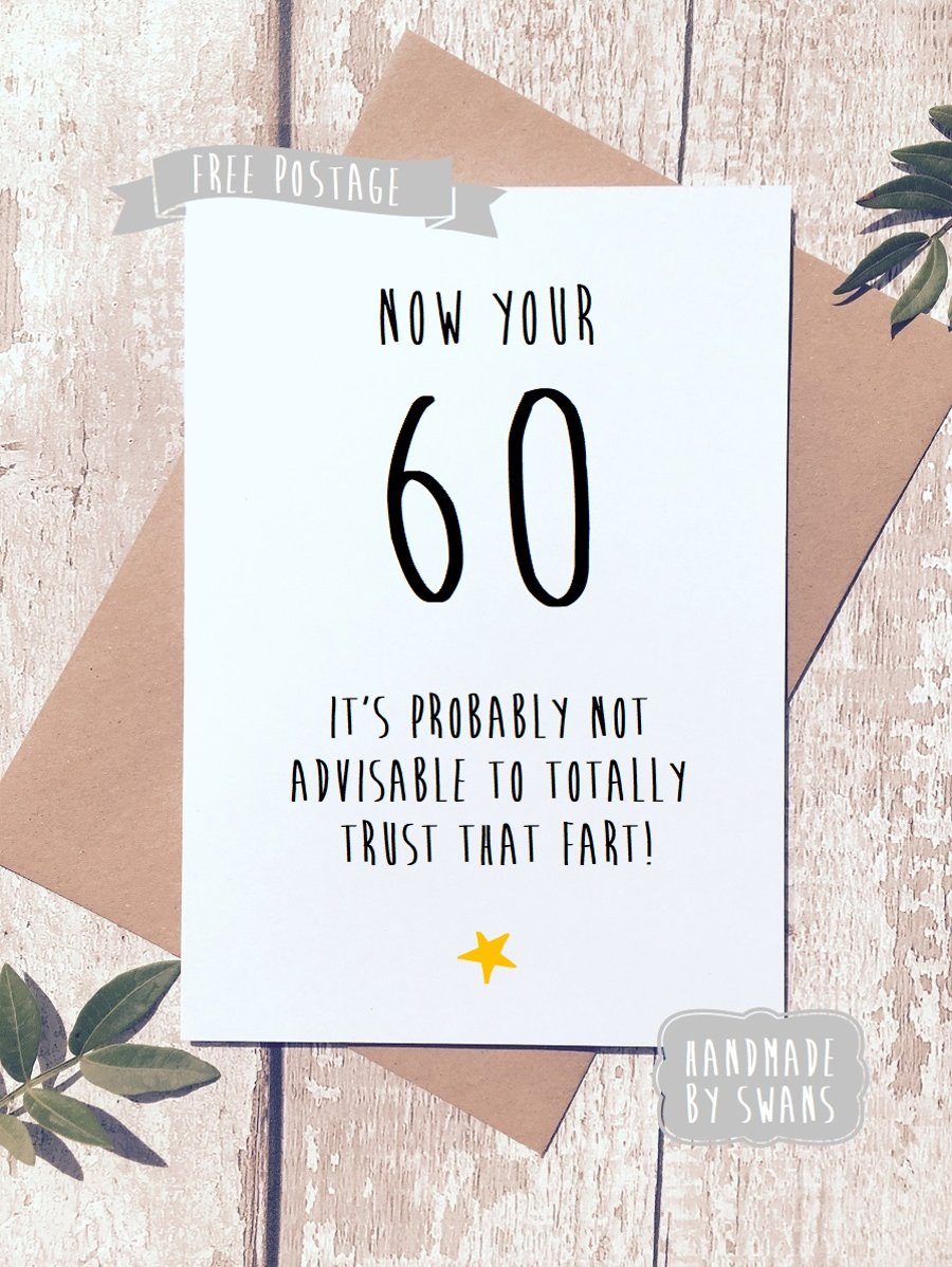 Funny birthday card, 60th birthday, funny card, sixty card, birthday card