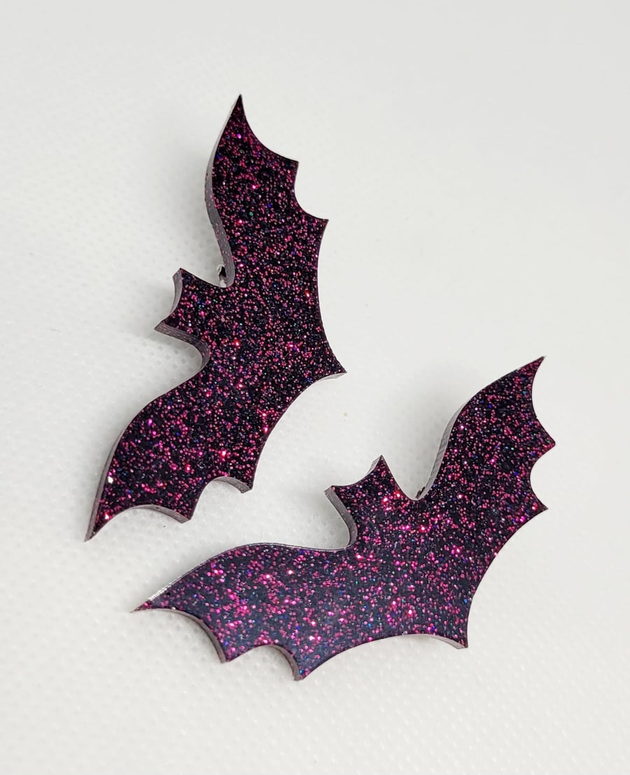 Pink and Black Bat Hair Clips