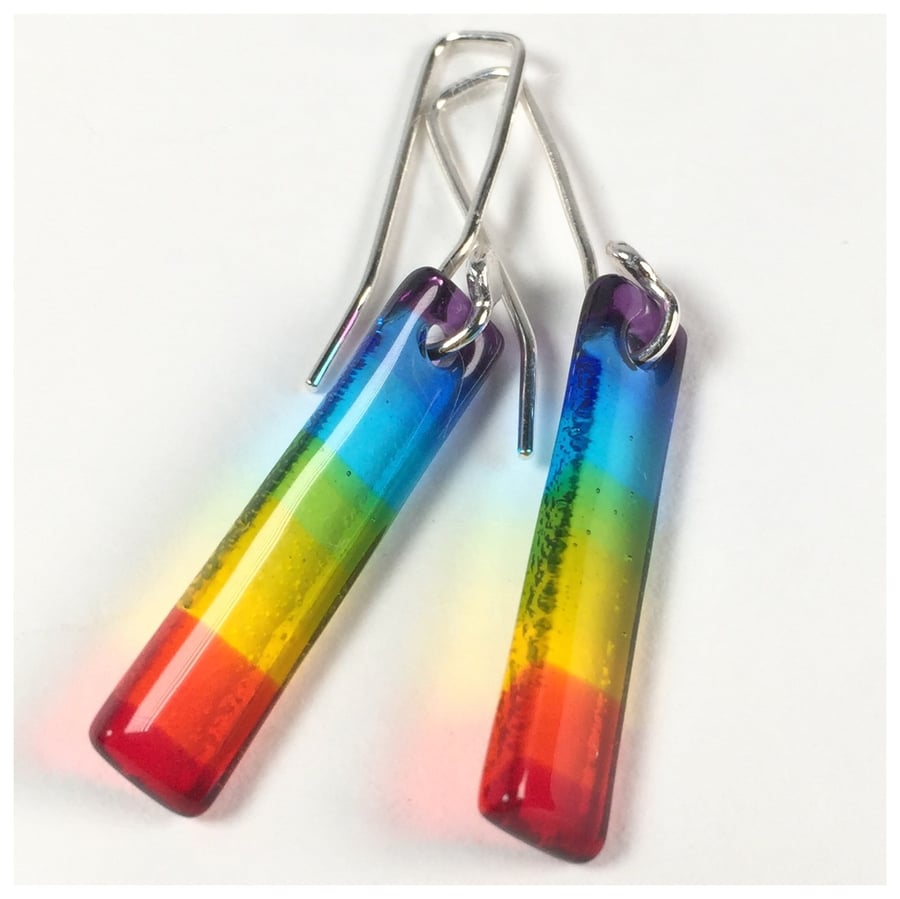 Rainbow fused glass dangle earrings