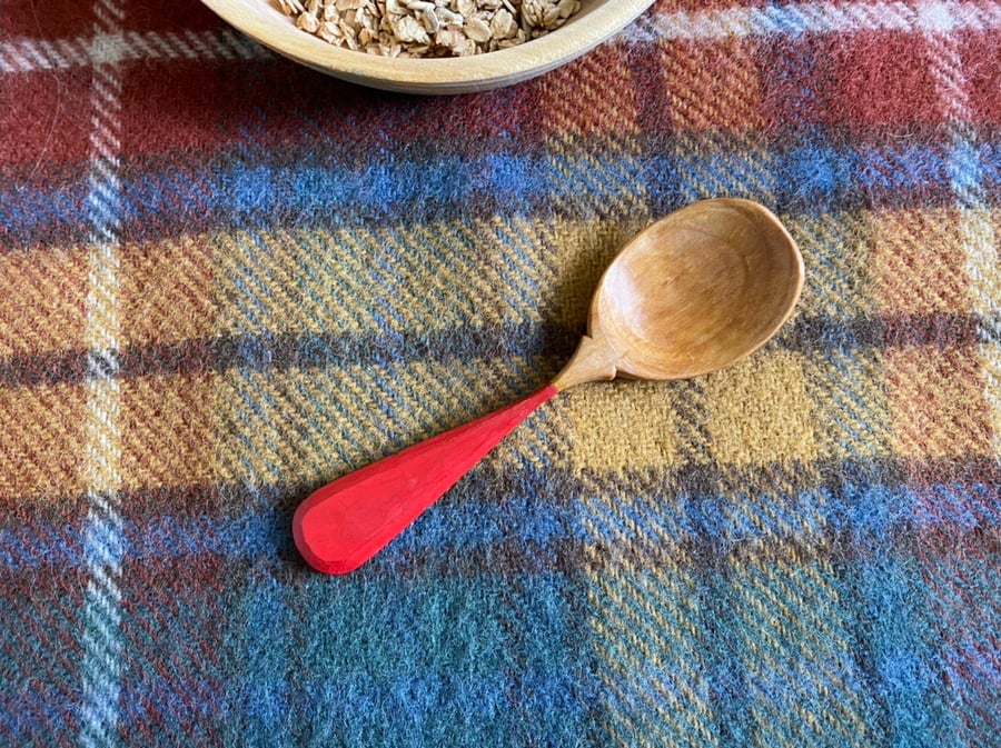 Cherry Wood Eating Spoon with Red and Yellow Handle