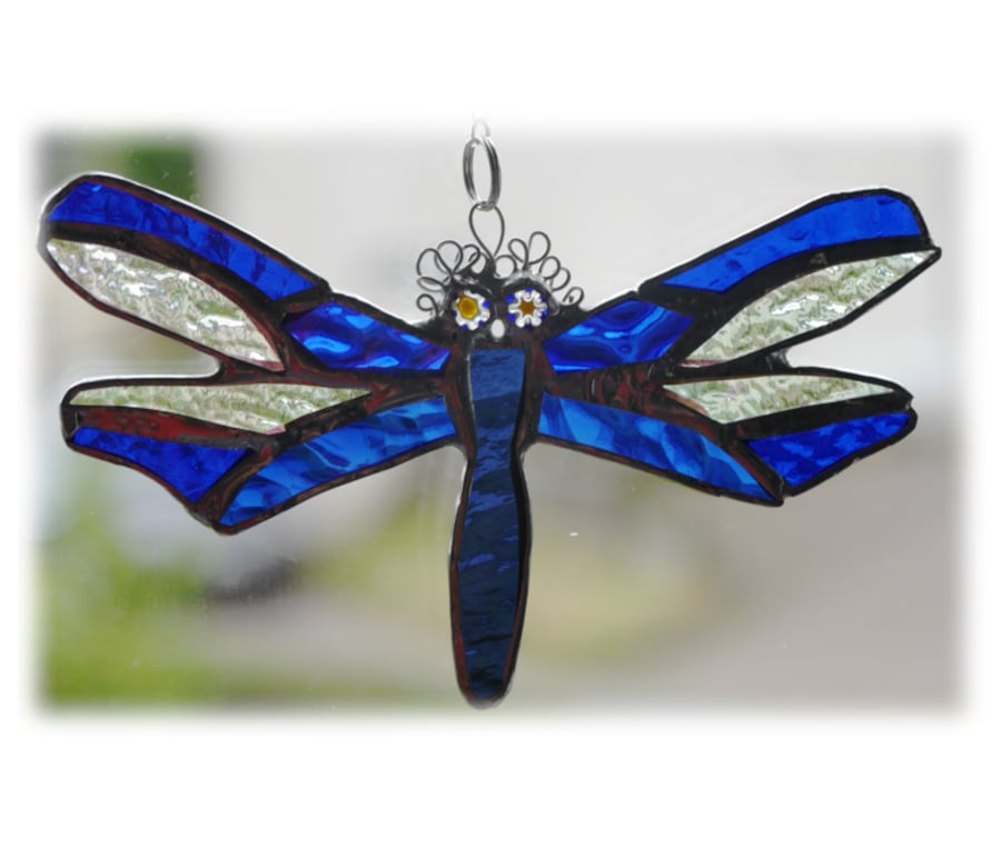 Dragonfly Suncatcher Blue Handmade Stained Glass 044