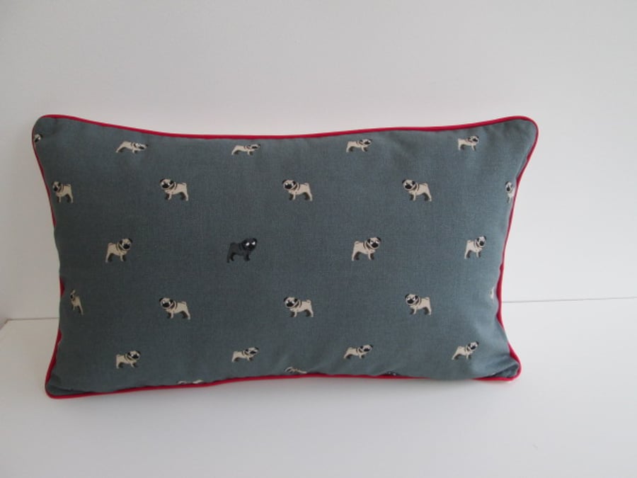 Sophie Allport Pugs Cushion Cover with Red Piping