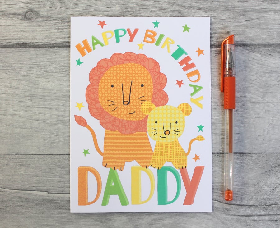 Lion Birthday Card for Daddy, Grandad, Step Dad or Grandpa.