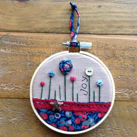 Festive Liberty fabric hoop art decoration.