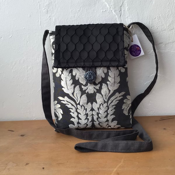 Black and Ivory Small Crossbody Lined Bag