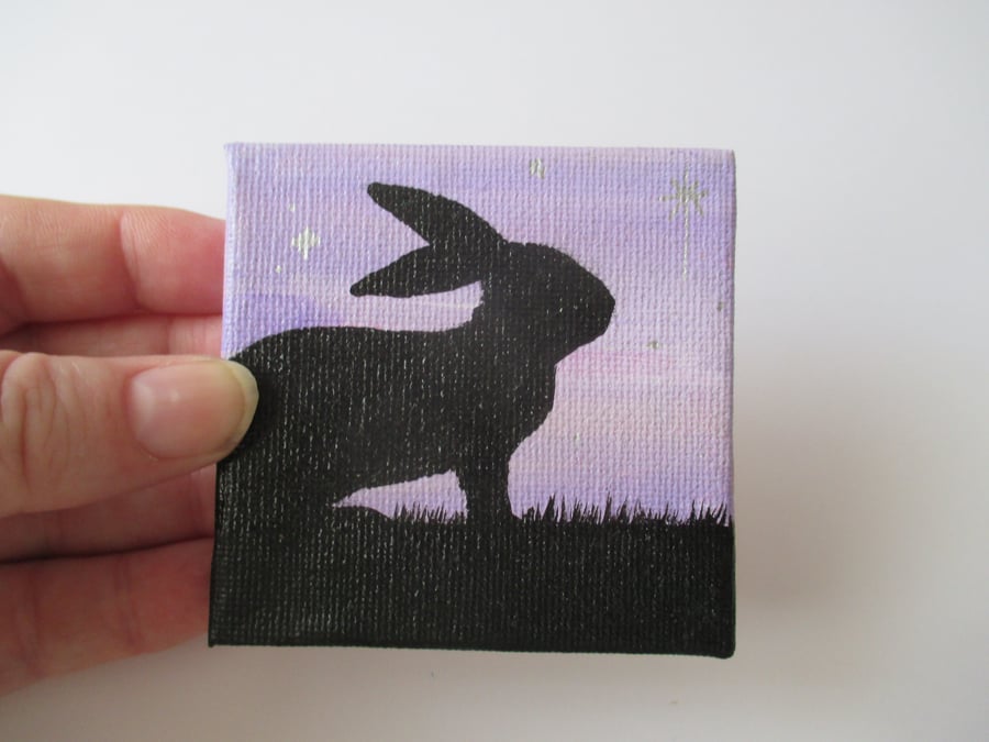 Bunny Rabbit Silhouette Mini Canvas Original Painting Art Picture
