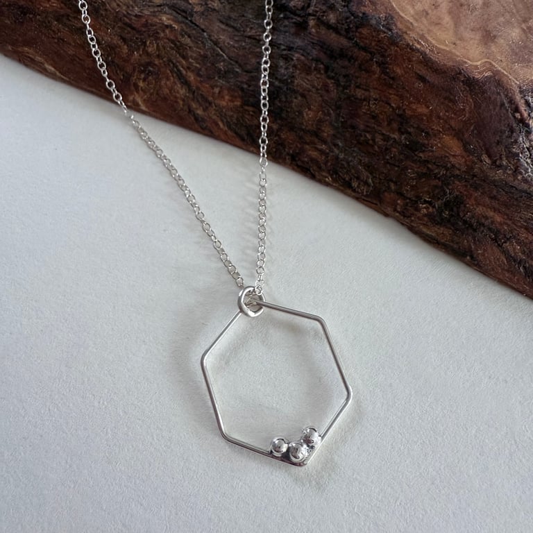 Geometric Hexagonal Silver Pendant 