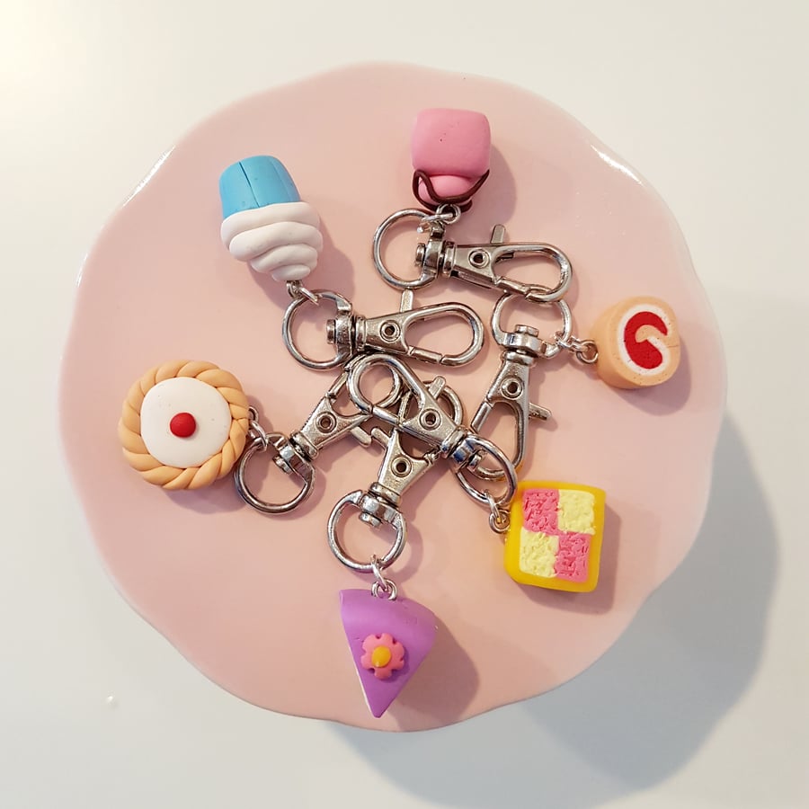 Set of Cake Themed stitch markers (Planner Charms), bag charm, handmade
