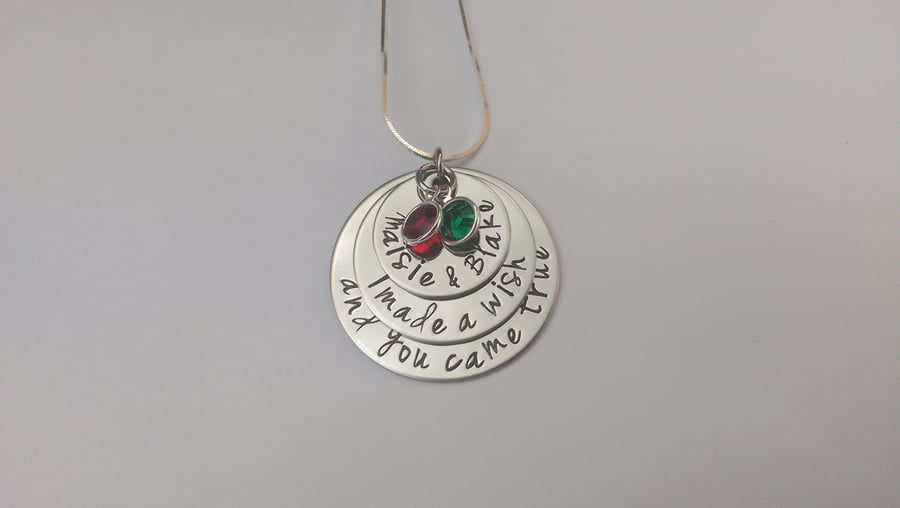 Hand Stamped personalised stacked I or We made a wish and you came true necklace