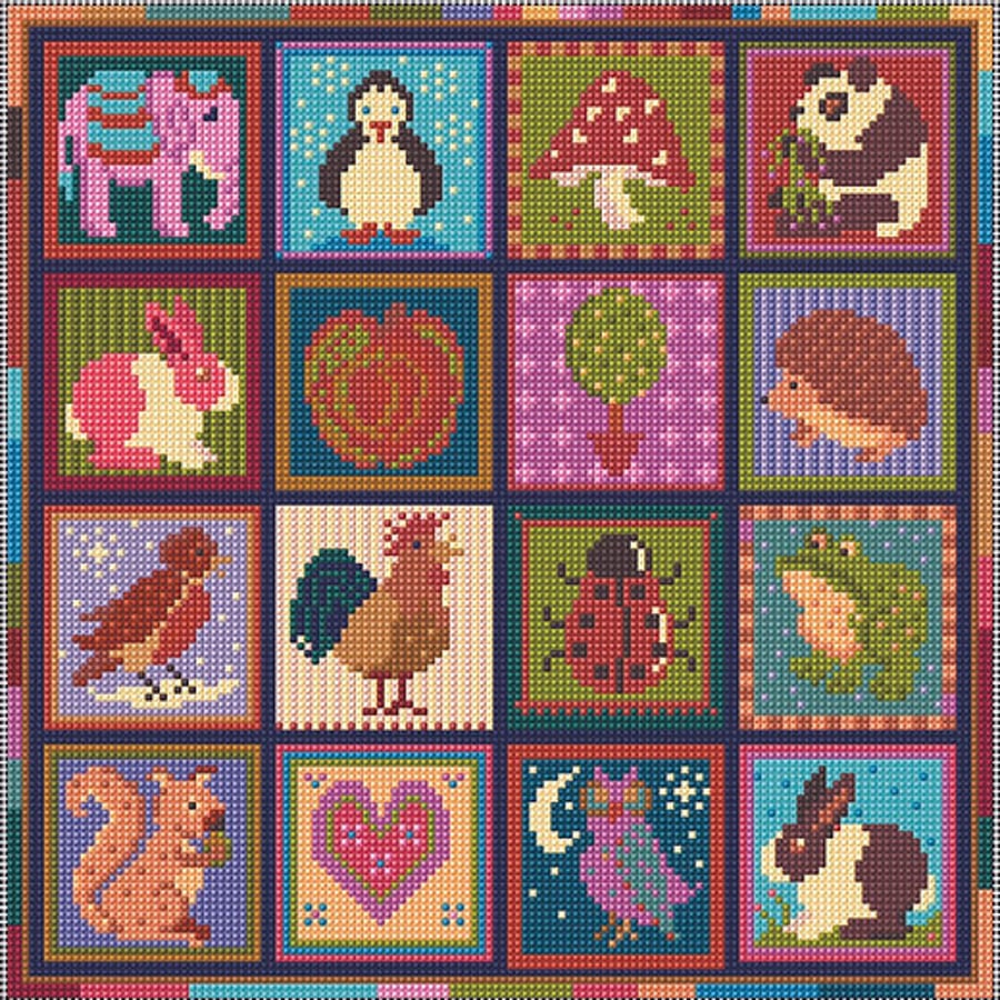 Little Blocks Patchwork Tapestry Kit,  Counted Cross-stitch,  Charted Needlepoin