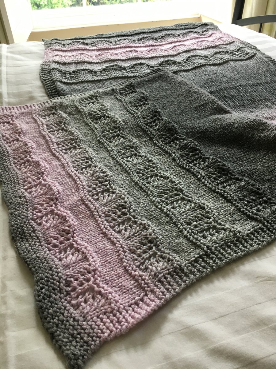 Unique Pink and Grey Hand Knitted Lace Rectangle Shawl Wrap Oversized Scarf