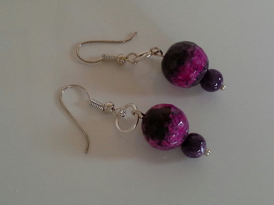 Genuine Agate Earrings  silver plate