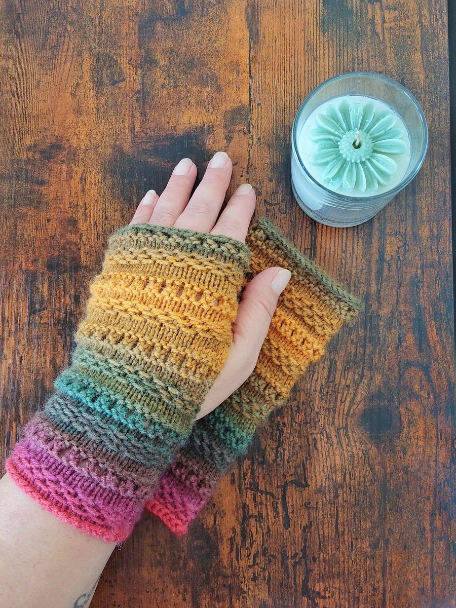 Hand Knitted Wrist Warmers in Autumn Colours - Folksy