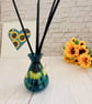 Small Blue Glass Vase Hand Painted With Sunflowers  - Image 8