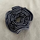 Cotton Scrunchie hair accessory in Navy Blue and White Stripes.