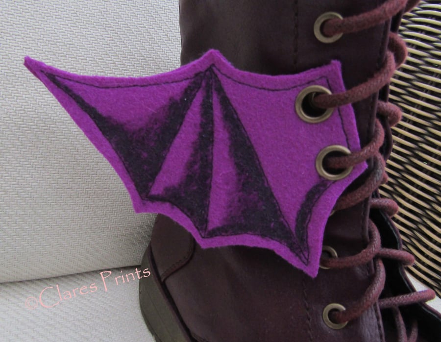 Steampunk Fabric Boot Wings Bat Wings Purple 