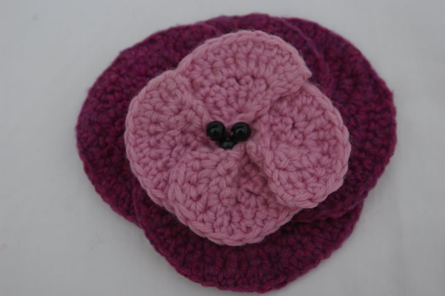 Brooch Large Poppy in Maroon and Pink