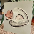 Sleeping Cat Illustration Art Work Blank Greetings Card Birthday Thank You