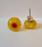Yellow fused glass stud earrings - Image 3