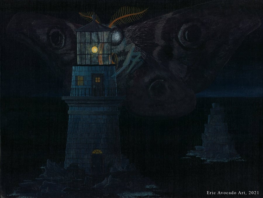 Thy Solitary Walk - Giclee Print, Art Print, Painting, Moth, Night, Lighthouse, 