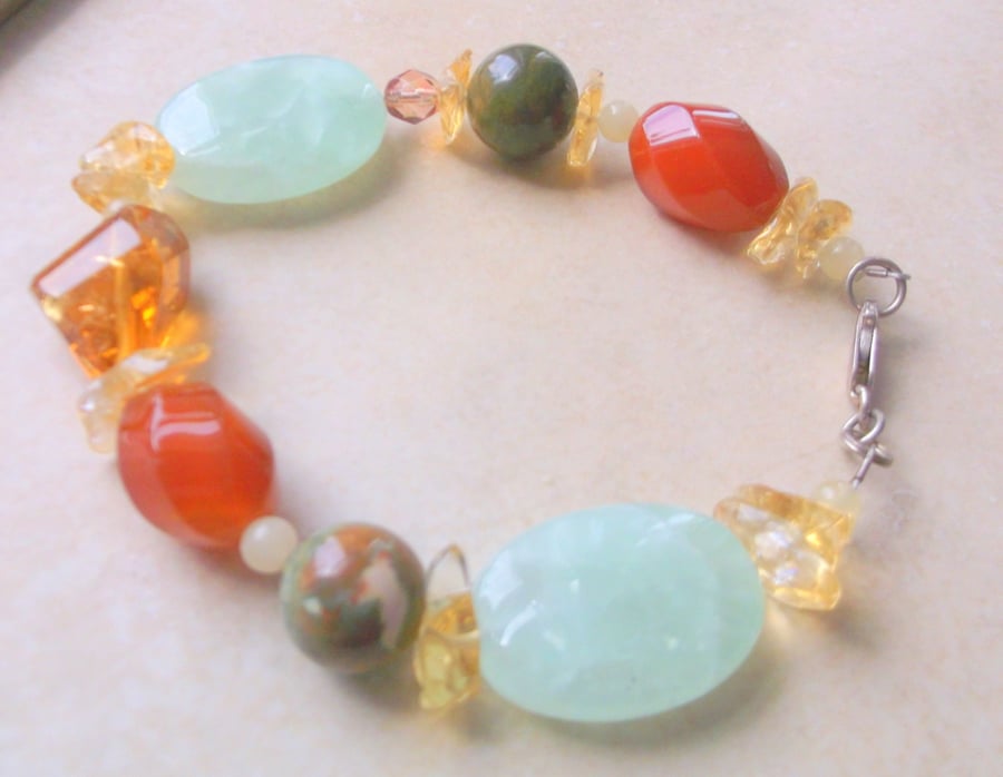 Gemstones Carnelian, Citrine and Aventurine Bracelet